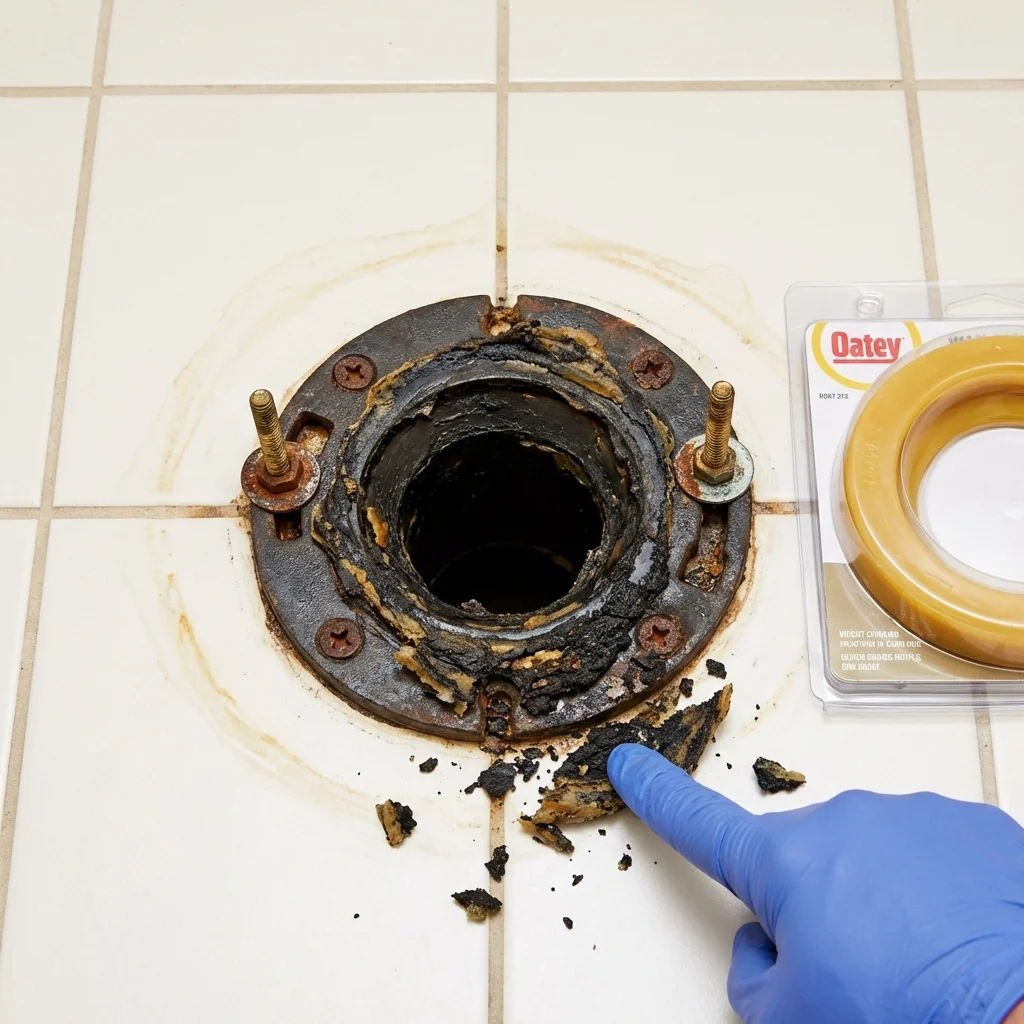 Failed wax ring showing water seepage at the base of a toilet in a Sea Girt, NJ home