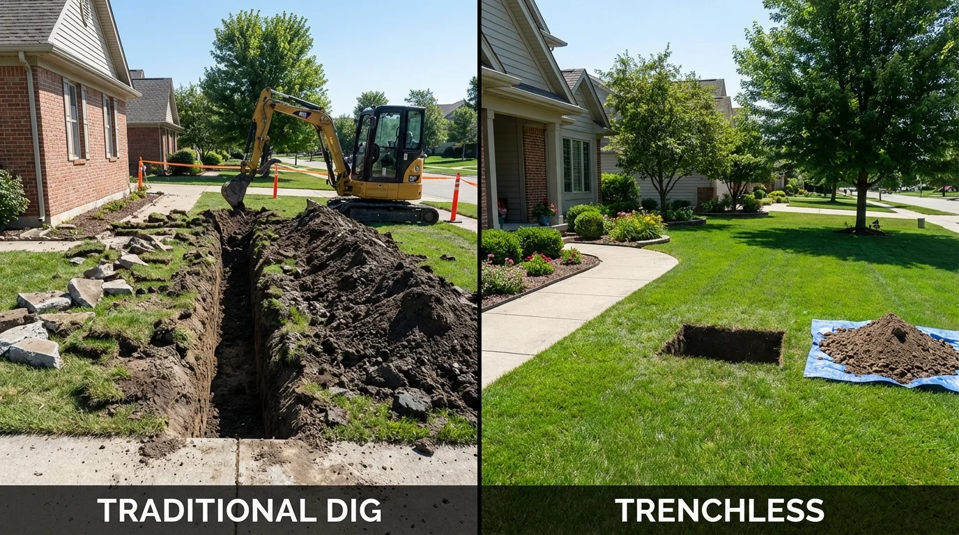 Trenchless sewer repair with minimal yard damage versus traditional excavation in Sea Girt, NJ